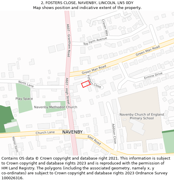 2, FOSTERS CLOSE, NAVENBY, LINCOLN, LN5 0DY: Location map and indicative extent of plot