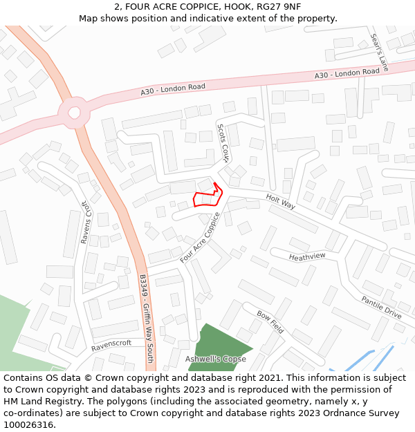 2, FOUR ACRE COPPICE, HOOK, RG27 9NF: Location map and indicative extent of plot