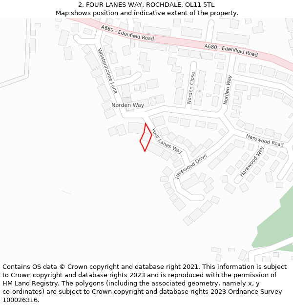 2, FOUR LANES WAY, ROCHDALE, OL11 5TL: Location map and indicative extent of plot