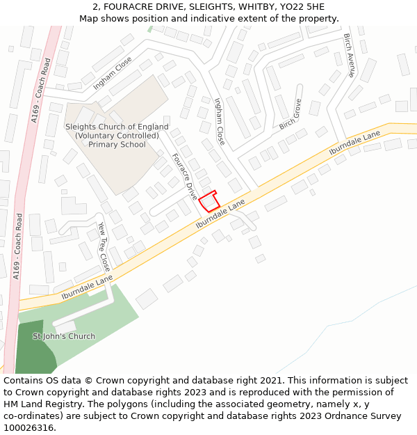 2, FOURACRE DRIVE, SLEIGHTS, WHITBY, YO22 5HE: Location map and indicative extent of plot