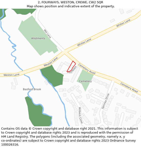 2, FOURWAYS, WESTON, CREWE, CW2 5QR: Location map and indicative extent of plot