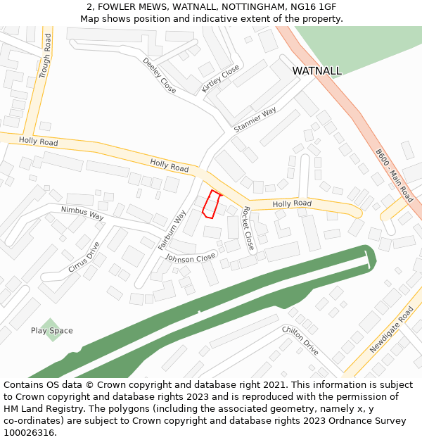 2, FOWLER MEWS, WATNALL, NOTTINGHAM, NG16 1GF: Location map and indicative extent of plot