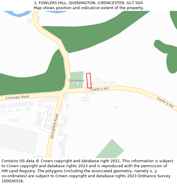 2, FOWLERS HILL, QUENINGTON, CIRENCESTER, GL7 5DA: Location map and indicative extent of plot