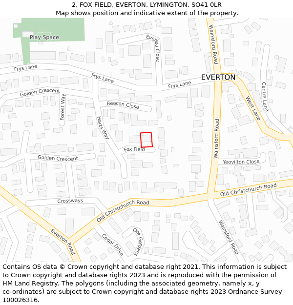 2, FOX FIELD, EVERTON, LYMINGTON, SO41 0LR: Location map and indicative extent of plot