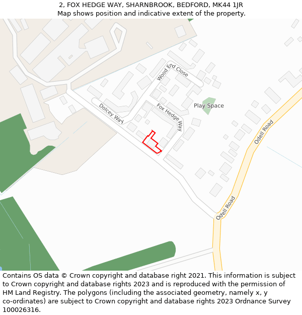 2, FOX HEDGE WAY, SHARNBROOK, BEDFORD, MK44 1JR: Location map and indicative extent of plot
