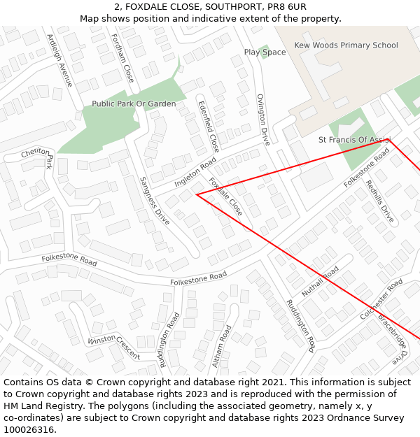 2, FOXDALE CLOSE, SOUTHPORT, PR8 6UR: Location map and indicative extent of plot