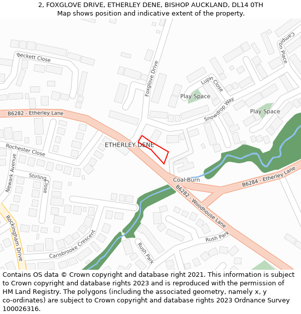 2, FOXGLOVE DRIVE, ETHERLEY DENE, BISHOP AUCKLAND, DL14 0TH: Location map and indicative extent of plot