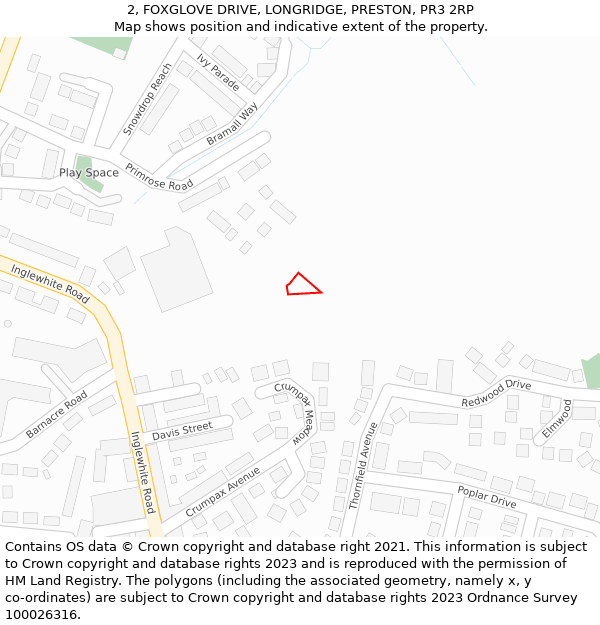 2, FOXGLOVE DRIVE, LONGRIDGE, PRESTON, PR3 2RP: Location map and indicative extent of plot