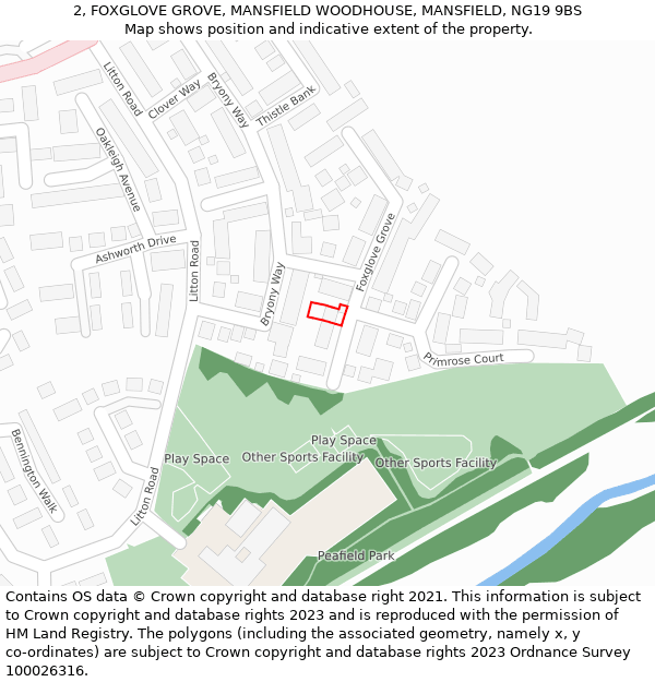 2, FOXGLOVE GROVE, MANSFIELD WOODHOUSE, MANSFIELD, NG19 9BS: Location map and indicative extent of plot