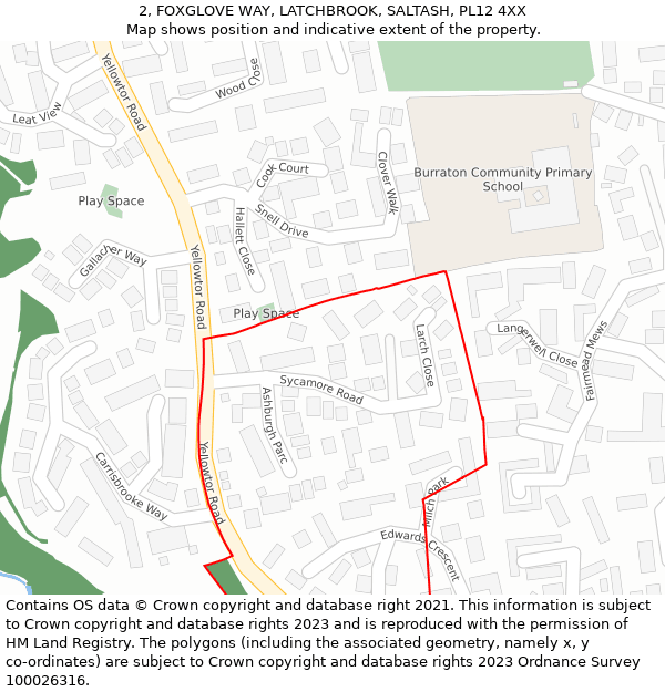 2, FOXGLOVE WAY, LATCHBROOK, SALTASH, PL12 4XX: Location map and indicative extent of plot