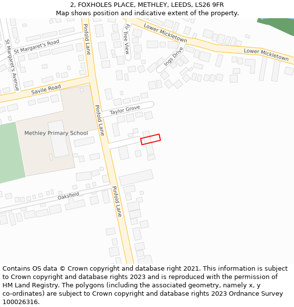 2, FOXHOLES PLACE, METHLEY, LEEDS, LS26 9FR: Location map and indicative extent of plot