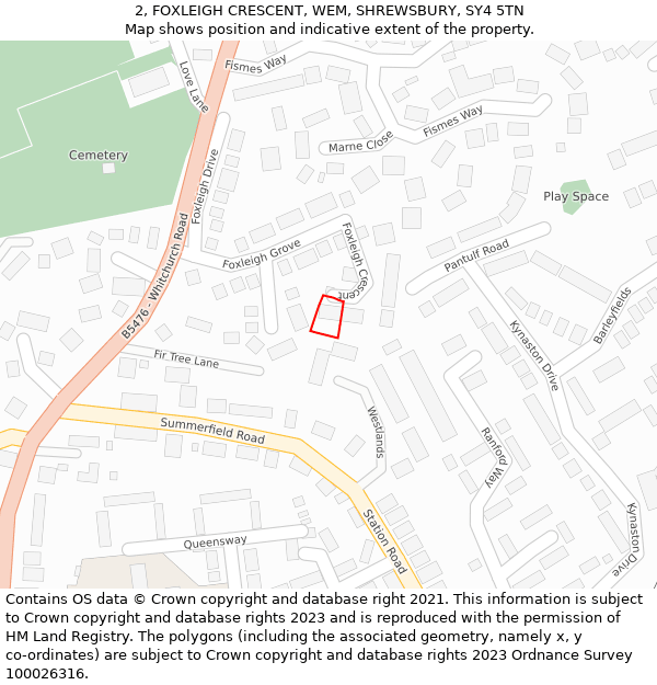 2, FOXLEIGH CRESCENT, WEM, SHREWSBURY, SY4 5TN: Location map and indicative extent of plot