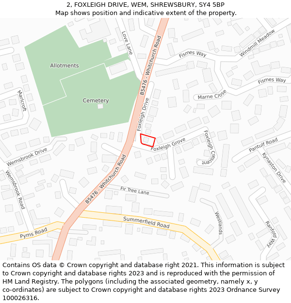 2, FOXLEIGH DRIVE, WEM, SHREWSBURY, SY4 5BP: Location map and indicative extent of plot