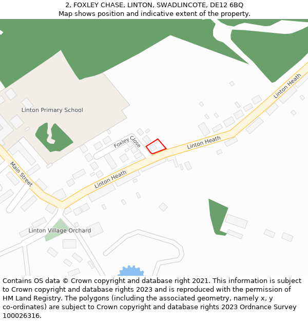 2, FOXLEY CHASE, LINTON, SWADLINCOTE, DE12 6BQ: Location map and indicative extent of plot