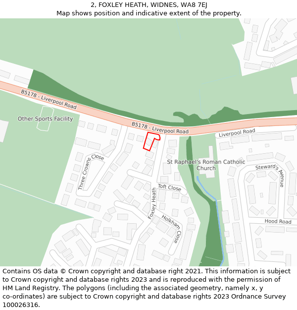 2, FOXLEY HEATH, WIDNES, WA8 7EJ: Location map and indicative extent of plot