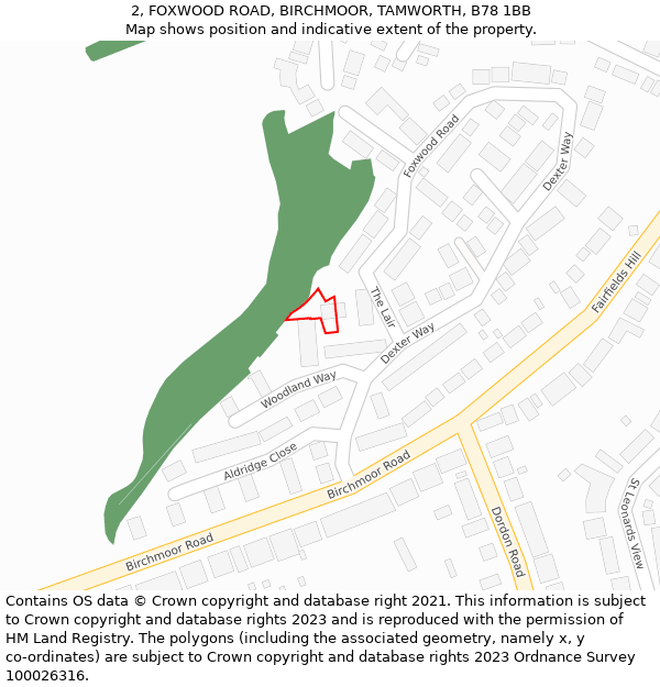 2, FOXWOOD ROAD, BIRCHMOOR, TAMWORTH, B78 1BB: Location map and indicative extent of plot