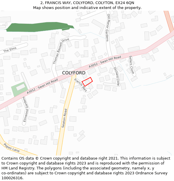 2, FRANCIS WAY, COLYFORD, COLYTON, EX24 6QN: Location map and indicative extent of plot