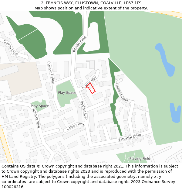 2, FRANCIS WAY, ELLISTOWN, COALVILLE, LE67 1FS: Location map and indicative extent of plot