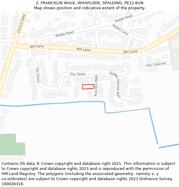 2, FRANCKLIN WALK, WHAPLODE, SPALDING, PE12 6UN: Location map and indicative extent of plot