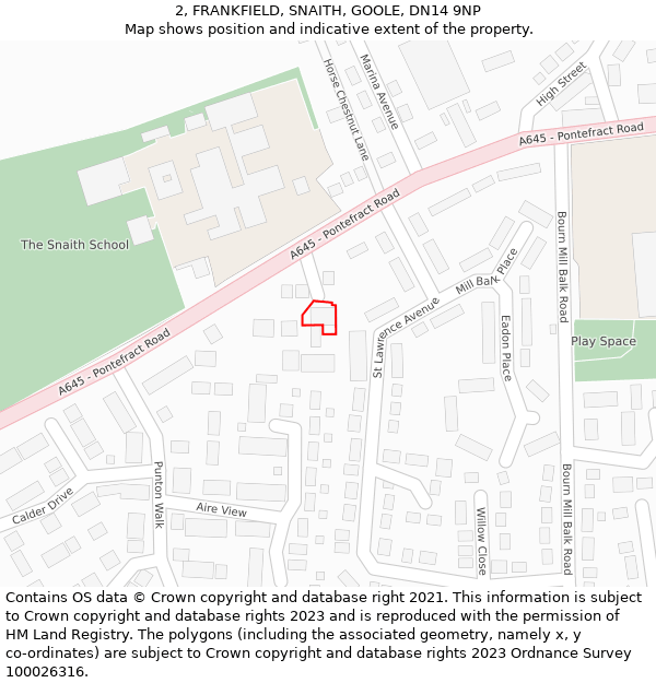 2, FRANKFIELD, SNAITH, GOOLE, DN14 9NP: Location map and indicative extent of plot