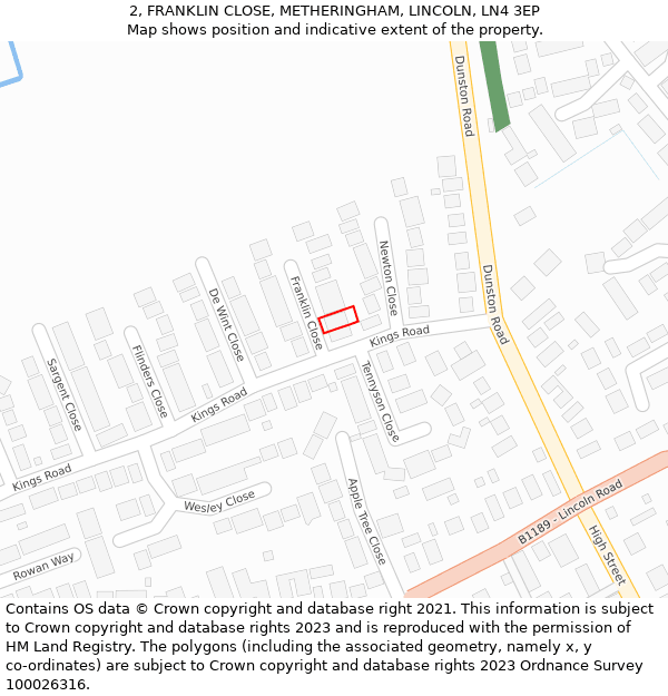 2, FRANKLIN CLOSE, METHERINGHAM, LINCOLN, LN4 3EP: Location map and indicative extent of plot