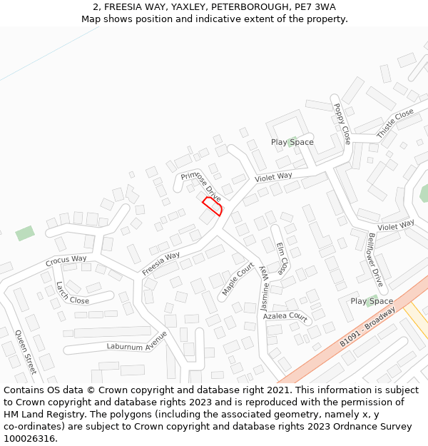 2, FREESIA WAY, YAXLEY, PETERBOROUGH, PE7 3WA: Location map and indicative extent of plot