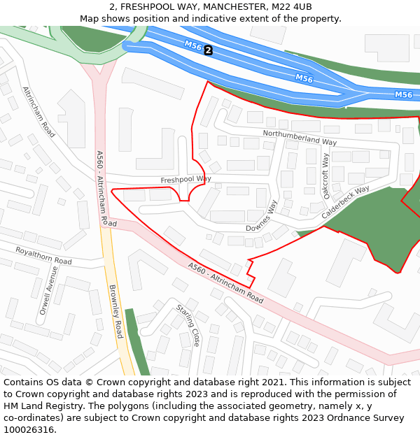 2, FRESHPOOL WAY, MANCHESTER, M22 4UB: Location map and indicative extent of plot