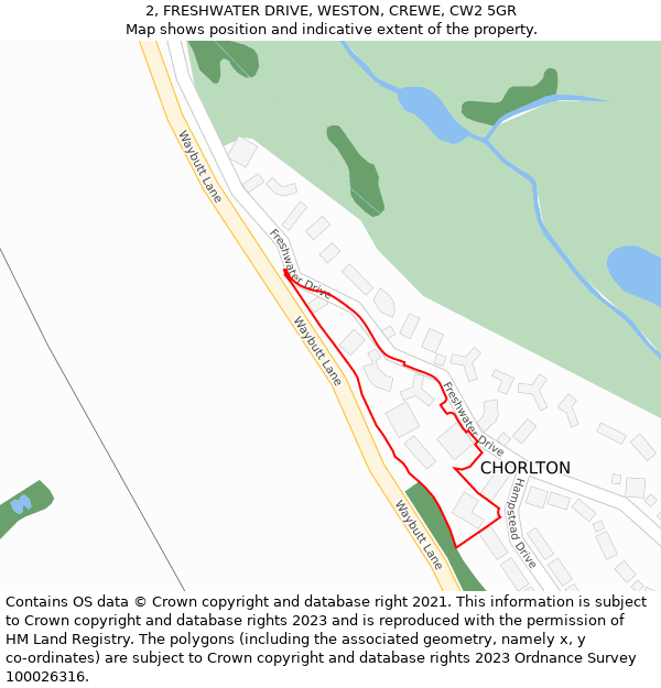 2, FRESHWATER DRIVE, WESTON, CREWE, CW2 5GR: Location map and indicative extent of plot