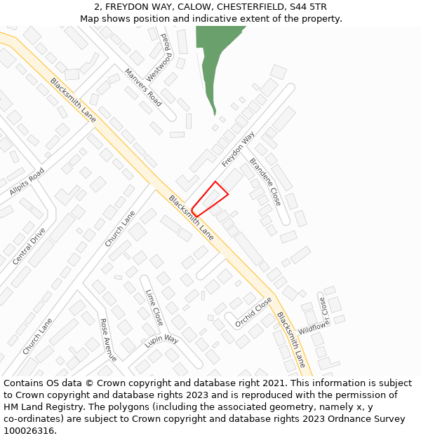 2, FREYDON WAY, CALOW, CHESTERFIELD, S44 5TR: Location map and indicative extent of plot