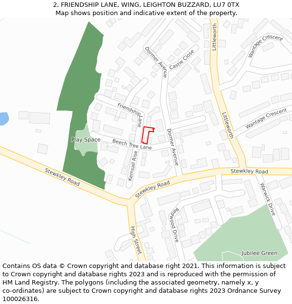 2, FRIENDSHIP LANE, WING, LEIGHTON BUZZARD, LU7 0TX: Location map and indicative extent of plot