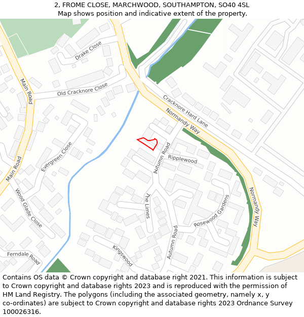 2, FROME CLOSE, MARCHWOOD, SOUTHAMPTON, SO40 4SL: Location map and indicative extent of plot