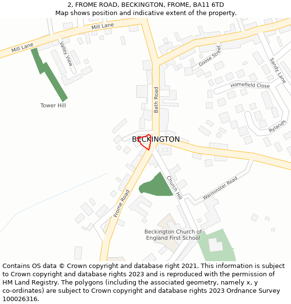 2, FROME ROAD, BECKINGTON, FROME, BA11 6TD: Location map and indicative extent of plot