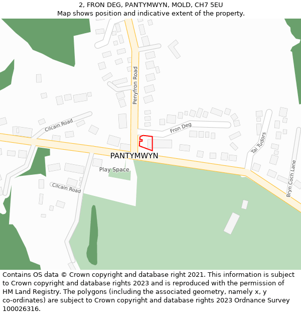 2, FRON DEG, PANTYMWYN, MOLD, CH7 5EU: Location map and indicative extent of plot