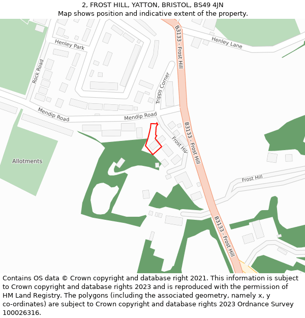 2, FROST HILL, YATTON, BRISTOL, BS49 4JN: Location map and indicative extent of plot