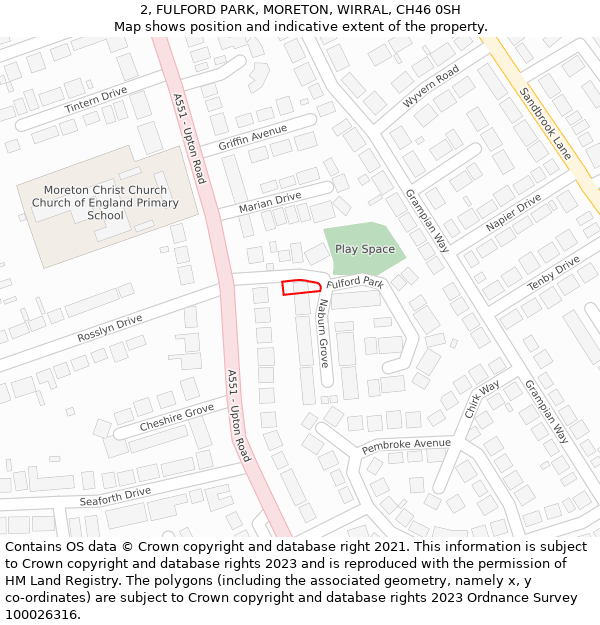 2, FULFORD PARK, MORETON, WIRRAL, CH46 0SH: Location map and indicative extent of plot