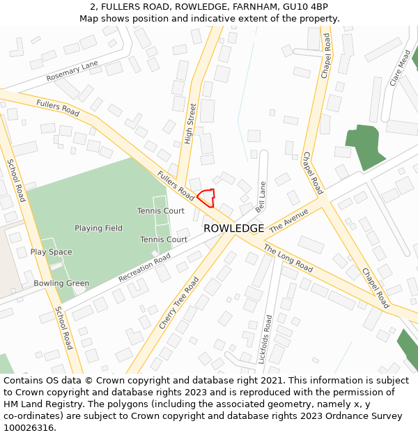 2, FULLERS ROAD, ROWLEDGE, FARNHAM, GU10 4BP: Location map and indicative extent of plot