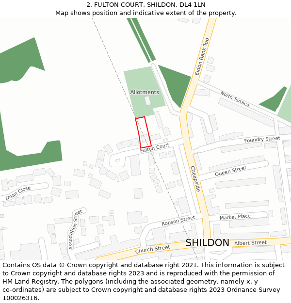 2, FULTON COURT, SHILDON, DL4 1LN: Location map and indicative extent of plot