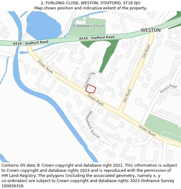 2, FURLONG CLOSE, WESTON, STAFFORD, ST18 0JU: Location map and indicative extent of plot
