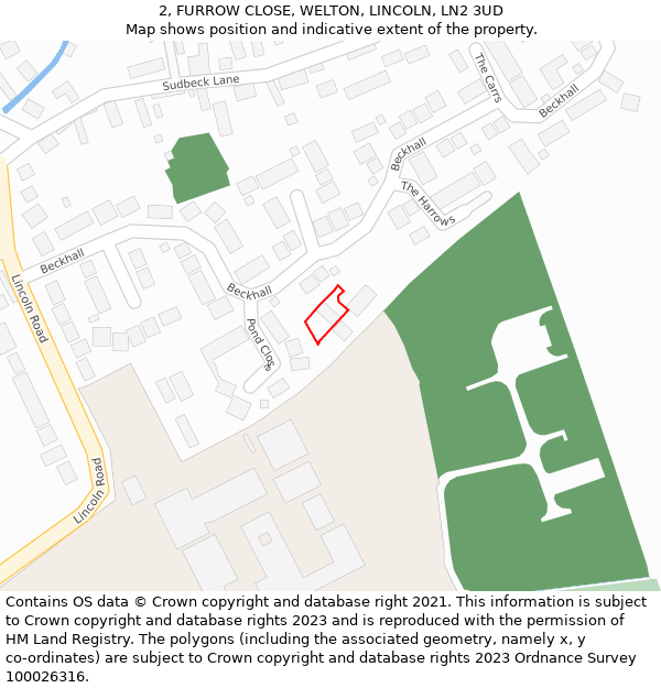 2, FURROW CLOSE, WELTON, LINCOLN, LN2 3UD: Location map and indicative extent of plot
