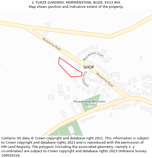 2, FURZE GARDENS, MORWENSTOW, BUDE, EX23 9SX: Location map and indicative extent of plot