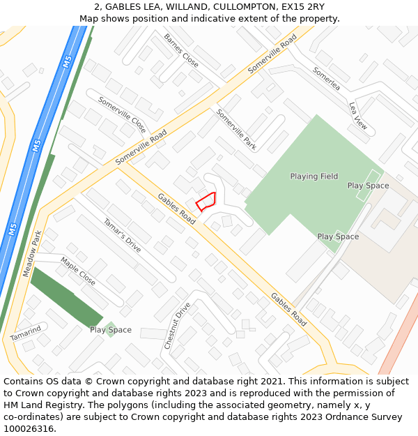 2, GABLES LEA, WILLAND, CULLOMPTON, EX15 2RY: Location map and indicative extent of plot