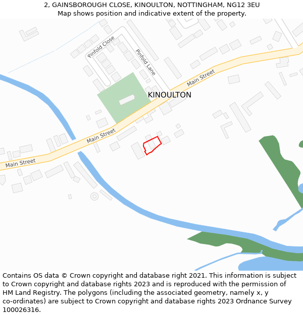 2, GAINSBOROUGH CLOSE, KINOULTON, NOTTINGHAM, NG12 3EU: Location map and indicative extent of plot