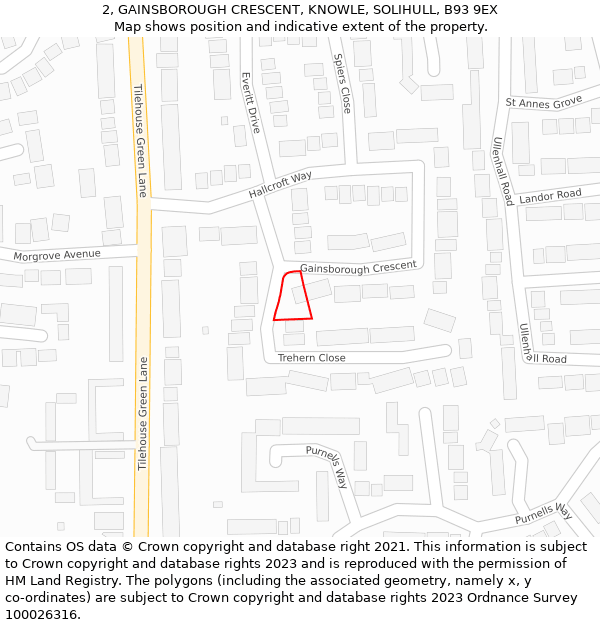 2, GAINSBOROUGH CRESCENT, KNOWLE, SOLIHULL, B93 9EX: Location map and indicative extent of plot