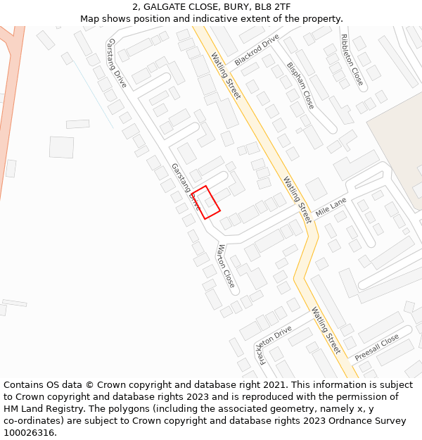 2, GALGATE CLOSE, BURY, BL8 2TF: Location map and indicative extent of plot