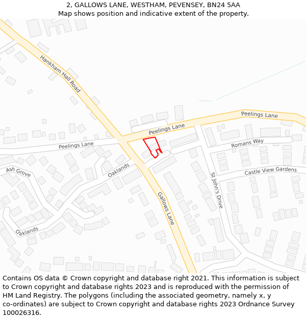 2, GALLOWS LANE, WESTHAM, PEVENSEY, BN24 5AA: Location map and indicative extent of plot