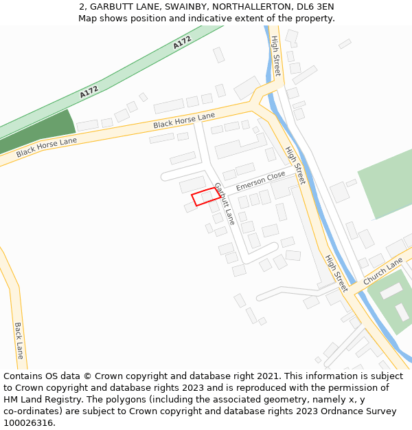 2, GARBUTT LANE, SWAINBY, NORTHALLERTON, DL6 3EN: Location map and indicative extent of plot