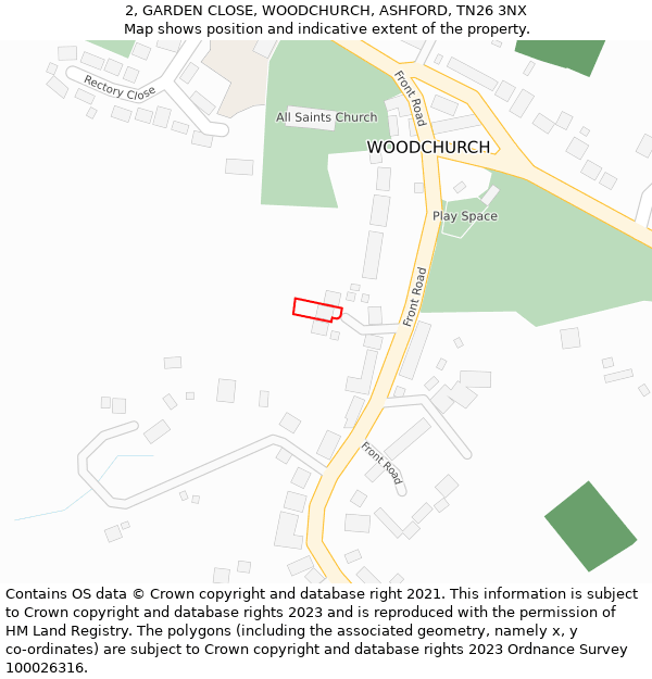 2, GARDEN CLOSE, WOODCHURCH, ASHFORD, TN26 3NX: Location map and indicative extent of plot