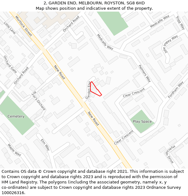 2, GARDEN END, MELBOURN, ROYSTON, SG8 6HD: Location map and indicative extent of plot