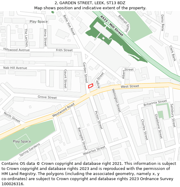 2, GARDEN STREET, LEEK, ST13 8DZ: Location map and indicative extent of plot