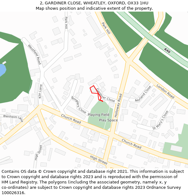 2, GARDINER CLOSE, WHEATLEY, OXFORD, OX33 1HU: Location map and indicative extent of plot